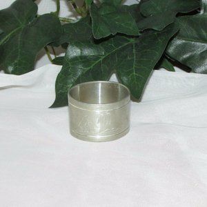 Vintage SELANGOR Single Pewter Napkin Ring Etched Palm Tree Tropical Beach